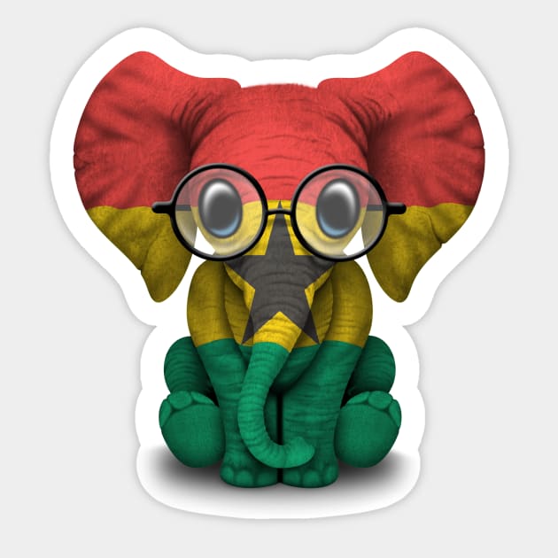 Baby Elephant with Glasses and Ghana Flag Sticker by jeffbartels